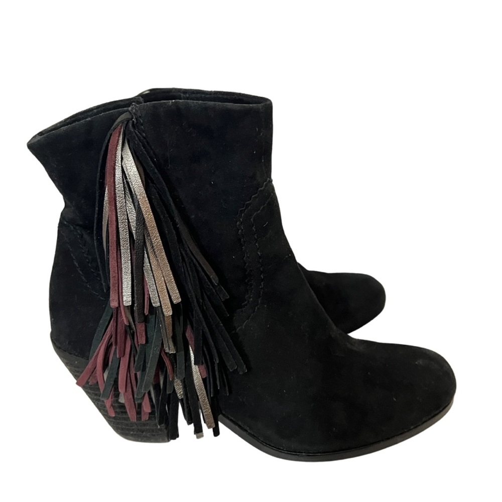 Black Suede Sam Edelman Fringed ankle Booties Size 7 in Good Condition!